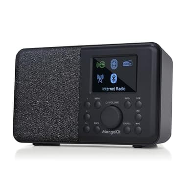 MangoKit SR10 Internet Radio con DAB/DAB+,radio WIFI con lettore di podcast,DAB intelligente con Bluetooth,radio FM, da cucina con alimentazione e abatteria,doppio allarme,supporto pre selezioni-Nero