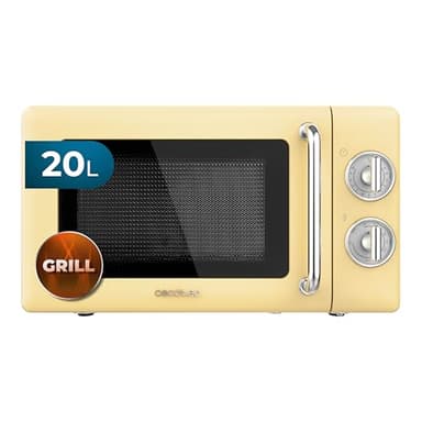 Cecotec Forno a Microonde Meccanico con griglia da 20 L Proclean 3110 Retro Yellow, 700 W in 6 livelli, timer fino a 30 minuti, modalità sbrinamento, in giallo, finiture in acciaio