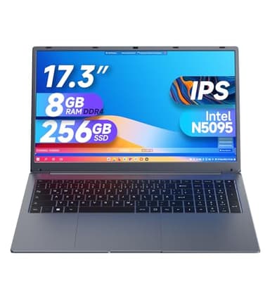 IJKKJI Laptop 17 Pollici 8GB RAM 256GB SSD Laptop con Celeron Quad Core N5095 (fino a 2,9 GHz), display IPS FHD, webcam, Dual WLAN, Bluetooth 4.2, HDMI, USB 3.0, Type-C