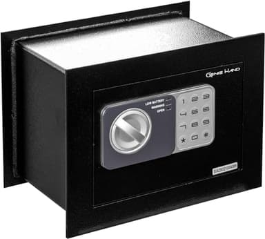 Genie Hand | Cassaforte Elettronica a Muro Piccola Cassetta di Sicurezza con Codice a Combinazione e Chiave con Serratura B-Class e Sistema Anti Bounce Casseforti per Soldi
