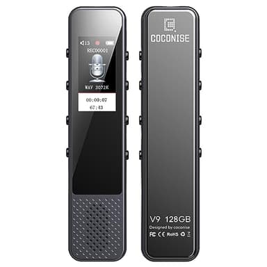 128GB Registratore Vocale Digitale Professionale,COCONISE 3072Kbps Registratore Vocale Portatile, Registratore Audio con Registrazione Rapida con Un Solo Pulsante, Registrazione ad Attivazione Vocale