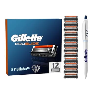 Gillette Fusion 5 LAMETTE DA BARBA, 12 RICAMBI da 5 lame, Delicatezza Insuperabile, Rasatura Scorrevole con Striscia Lubrificante, Fino a 1 Mese di Rasatura con 1 Lametta + PENNA INCLUSA