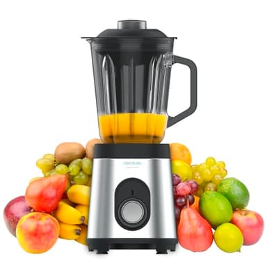 Cecotec Frullatore Power Black Titanium 1000. 1000 W, lama a 6 foglie con rivestimento in titanio nero, caraffa in vetro da 1,5 l, 5 velocità. (1000 W, Inox)