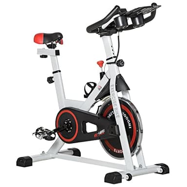 HOMCOM Cyclette Professionale, Bici da Spinning, Cyclette da Camera Regolabile con Schermo LCD e Portabicchieri, Volano 8kg, Bianco