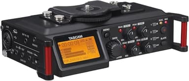 TASCAM Registratore audio portatile a 4 canali per video filmatore, 4 ingressi combo XLR/TRS, 2 microfoni interni, limitatore, filtro HP (DR-70D)