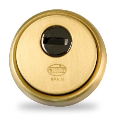 Amig - Rosetta di sicurezza Mod.31 - Acciaio - Corpo rinforzato in acciaio sinterizzato - Antiforatura - Dorata - Per porte min. 40 mm di spessore - Foro della chiave di 65 mm di diametro.