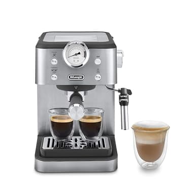 De'Longhi Linea Classic EM450.M, Macchina da Caffè Manuale con Schiumatore, Macchina Espresso Barista, Ugello per Cappuccino, Filtro Doppia Parete, 15bar, Tazze Fino 13cm, Acciaio Inossidabile/Metallo