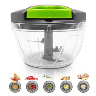 Dunkwckore 520 ml Tritatutto Manuale, Trita Verdure Manuale con Tirante a Corda, Mini Tagliaverdure Manuale con 3 Lame in Acciaio Inossidabile Cucina, Trita Cipolla Frullatore, Alimenti per Neonati