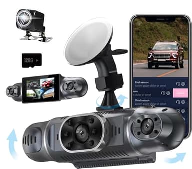 Dash Cam Auto 360 Gradi, con 4 Telecamere 1080P Anteriore e Posteriore Sinistra Destra, Dashcam Auto con WiFi, Parcheggio 24 ore, Telecamera Auto Atti Vandalici con Visione Notturna con 128 GB