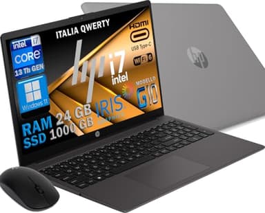 HP Notebook 250 G10 MODELLO 2025, Pc portatile Grey, Intel Core i7 1355U 13Th Gen 4,7Ghz, Ram 24Gb, SSD (1Tb) 1000 Gb Display 15.6" Full HD, Win 11 64 Bit, Libre Office, Preconfigurato MOUSE OMAGGIO
