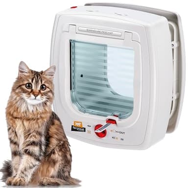 Ferplast SWING MICROCHIP Gattaiola Universale Cani e Gatti - 4 Modalità Chiusura - Sistema Antivento - Ammortizzatore Chiusura - Anti Oscillazione Magnetico - Indicatore Direzione - Bianco