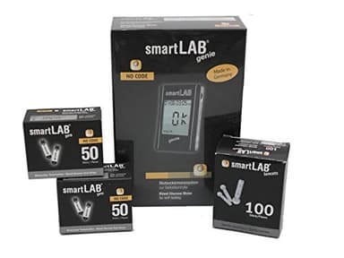 smartLAB genie Misuratore glicemia per il diabete | pacchetto con 100 strisce glicemia e 100 lancette pungidito | glucometro con pungidito