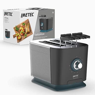 Imetec TostaMaxi Tostapane, 2 Fessure Extralarge e Pinze Apribili per Toast Extrafarciti, 10 livelli di doratura, Timer con Autospegnimento, Cassetto Raccoglibriciole, 600 Watt