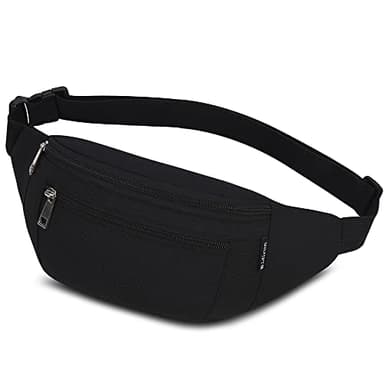 Marsupio Sportivo Uomo Donna Grande con 4 Zip Tasche Cintura Regolabile e Fibbia a Sgancio Rapido, Waist Bag in Nylon Impermeabile per Ciclismo Running Escursionismo Campeggio Concerti (Nero)