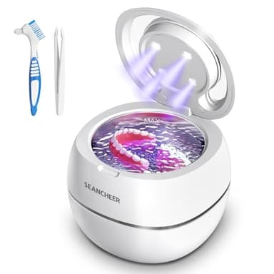 SEANCHEER Pulitore Ultrasuoni 48000Hz Pulitore Gioielli Ultrasuoni | 24W | 180ML | Lampada UV Lavatrice Ultrasuoni per | Apparecchio Denti | Protesi Dentali | Retainer | Anelli | Collane | (Bianco)