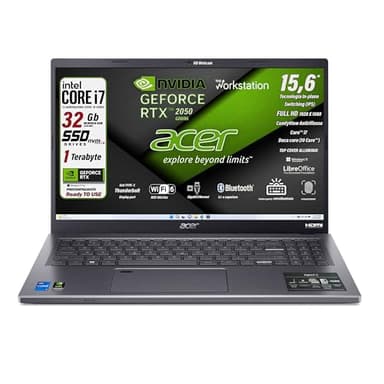 acer Notebook Intel Core i7-1355U 13th, 10 Core 5 Ghz, RAM 32 Gb, SSD Pcie 1Tb, 15.6" FHD IPS, Svga GeForce RTX 2050, Tastiera retroilluminata, Finger, Wi-Fi 6, LAN, HDMI, Win 11 Pro, pronto all'Uso
