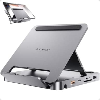 PULWTOP Hub USB C per iPad Pro, Docking station per iPad, HDMI 4K a 60 Hz, hub in alluminio PD da 100 W con custodia SSD, supporto dock foldable per iPad, hub iPad per iPad Air/Pro M1, M2, M4,Windows