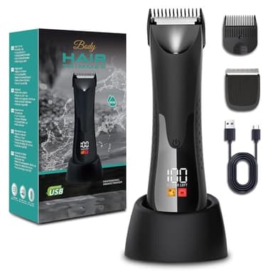Vexloria Rasoio Elettrico Corpo Uomo, Depilatore Corpo con LED lampada e Display LCD, Lame in Ceramica, USB Ricaricabile Elettrico Rasoio Parti Intimo, Per Il Corpo, Intimo, Ascelle, Gambe R1