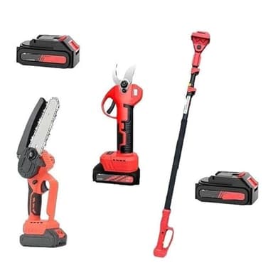Deals Kit potatura a batterie forbice cesoie con 2 batterie e motosega 6" con asta telescopica