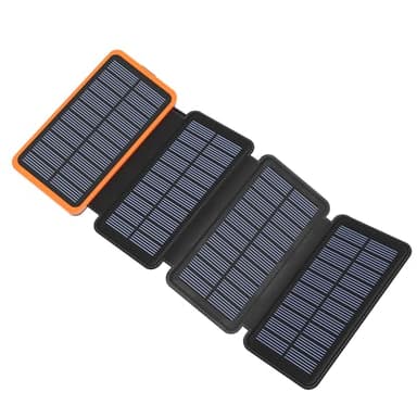BRENCIL Caricabatterie Solare Power Bank - 27000mAh Solar 22,5W per Cellulare, Portatile a Ricarica Rapida con 4 Pannelli Solari e Torcia Elettrica, USB, per Telefoni Tablet Campeggio