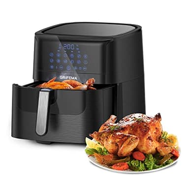 GRIFEMA Friggitrice ad Aria Calda 6.5L/1800W Air Fryer con 12 Programmi con Touch Screen LED e Preriscaldamento,Tempo Temperatura Regolabili per Friggere ecc [Classe di efficienza energetica A+++]