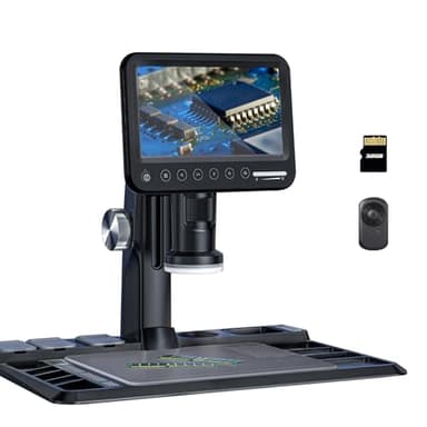 Auveach Microscopio Digitale 7 Pollici 1600X 12MP 1080P Microscopio Professionale di Saldatura per Adulti con Telecomando Wireless 28 LED Light Compatibile con PC (32GB TF Scheda Inclusa)