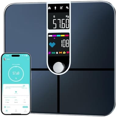 Bilancia Pesapersone, Bilancia Pesapersone Digitale tecnologia BIA, Bilancia Impedenziometrica con schermo a colori che visualizza direttamente 22 parametri corporei, frequenza cardiaca, BMI