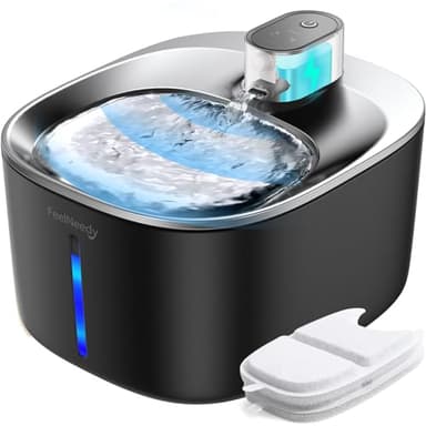 Fontanella per Gatti Senza Fili con Sensore di Movimento a Batteria Ricaricabile 4000 mAh, FEELNEEDY 4L Fontana Acqua Fresca Wireless per Gatti a Pila, Distributor Automatic con 2 Filtri,Nera