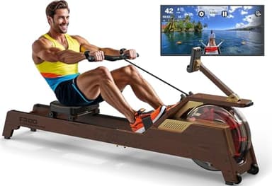 VOWVIT Vogatore per la casa: vogatore ad acqua in legno con serbatoio dell'acqua verticale, compatibile con Bluetooth, per utenti fino a 210 cm, 2 anni di garanzia (oro)