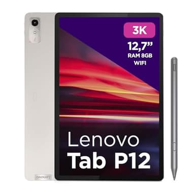 Lenovo Tab P12, Tablet display 3K da 12.7", MediaTek Dimensity 7050, RAM 8GB, Memoria 128GB, WiFi 6, Tablet Android 12 - Oat Grey, Caricabatterie incluso, Esclusiva Amazon