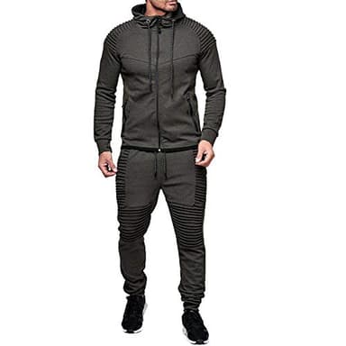 amropi Tute da Ginnastica Uomo Maniche Lunghe Felpa con Cappuccio e Jogging Pantaloni Sportiva Set Grigio,M