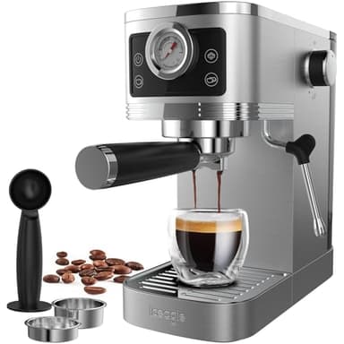 iceagle Macchina da Caffè Espresso CM1660B Manuale e Cappuccino - 20 Bar Caffettiera con Pompa Italiana | Espresso Maker 1350W, Acciaio Inox, Montalatte, Piano Scaldatazze, Serbatoio Estraibile 1,3L