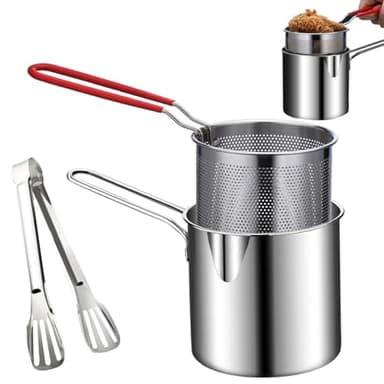 Pentolino Friggitrice Con Cestello, Mini Pentola Per Friggere In Acciaio Inox, Pentola Per Friggere Con Cestello E Pinza, Padella Friggitrice Con Cestello, Pentola Per Friggere Per Patatine Fritte