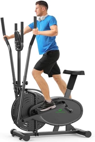 Ellittiche, Ellitticha per la casa - Neezee 2 IN 1 Cyclette per cross trainer con sedile, monitor LCD intelligente, allenamento migliorato per tutto il corpo, fino a 120 kg nero
