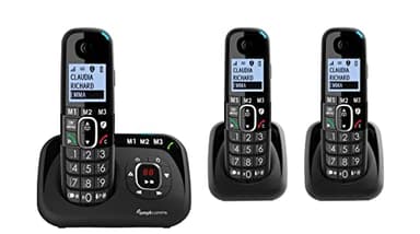 Amplicomms per Delta 3 Telefoni Cordless TRIO Amplificato per Anziani Suoneria 90dB Volume 35dB Segreteria Telefonica Call Blocco chiamate indesiderate Tasto Black List Vivavoce Tasti Grandi