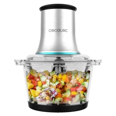 Cecotec Tritatutto ChopBeat 2000 Vindaloo Glass, 500W di Potenza, Tritura, Taglia e Affetta, Lama con 4 Lame in Acciaio Inossidabile, 2 Velocità, Ciotola in Vetro da 500g