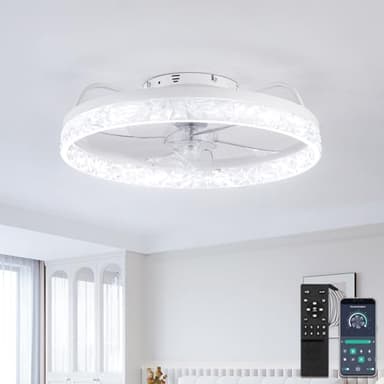 Ventilatore da Soffitto con Luce e Telecomando Silenzioso DC Ventilatore a Pale da Soffitto Lampadario Ventilatore Cameretta Plafoniera con Ventilatore Dimmerabile Reversibile 6 Velocita,Bianco