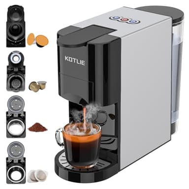 KOTLIE Macchina da caffè 4 in 1 per NES/DG/caffè macinato/ESE (44 mm), 19 bar, 1450 W, 800 ml (AC-513K) NERO