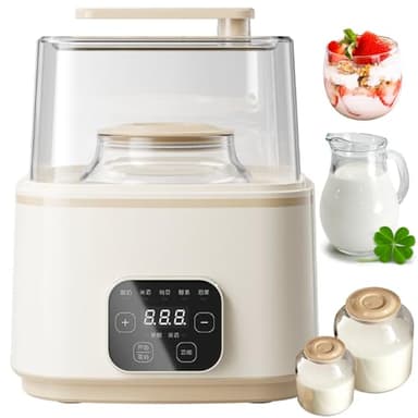 yogurtiera, yogurtiera con Doppio Rivestimento in Vetro da 2 L e 1 L, termostato Intelligente, Touch Screen Intelligente, Menu a 7 funzioni, Diametro Ampio, Maniglia allargata, Macchina per Yogurt