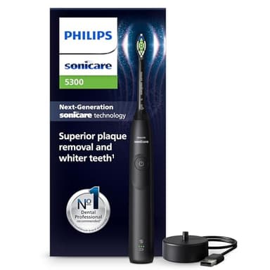 Philips Sonicare 5300, spazzolino elettrico sonico con 2 livelli di intensità, avviso di pressione, EasyStart, Smartimer e BrushPacer, nero, modello HX7101/01 [Nuova tecnologia]