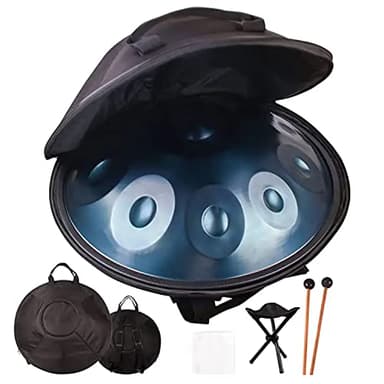 SRMNFADZ Tamburo a Mano in Acciaio a 10 Note, handpan da 22 Pollici in re minore, Tamburo per handpan 432Hz con Supporto per handpan, Custodia per handpan, Mazze durevoli