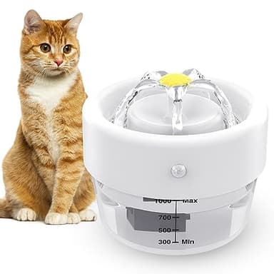 Jewyow Fontana per Gatti Senza Fili, 1 L Fontana per Gatti Automatica Ultra Silenziosa, Fontana per Gatti Alimentata a Batteria da con Rilevatore di Movimento,1000 mAh, 25s, per Gatti e Cani