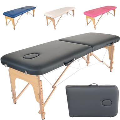 Beltom® LETTINO DA MASSAGGIO BASIC 2 ZONE IN LEGNO PORTATILE PESA SOLO 11,8 KG RICHIUDIBILE + PANNELLO REIKI + ANGOLI ARROTONDATI E RINFORZATI - FISIOTERAPIA ESTETISTA TATTOO TATUAGGI - Nero