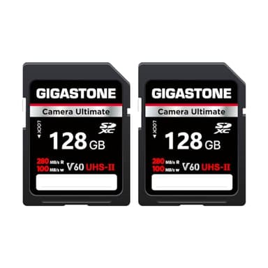GIGASTONE UHS-II V60 128 GB Scheda SD, fotocamera Ultimate, velocità fino a 280/100 MB/s, U3 SDXC 4K Ultra HD UHD Video per DSLR Canon, Nikon, Sony, Pentax, Kodak, Panasonic, con 2 mini custodie