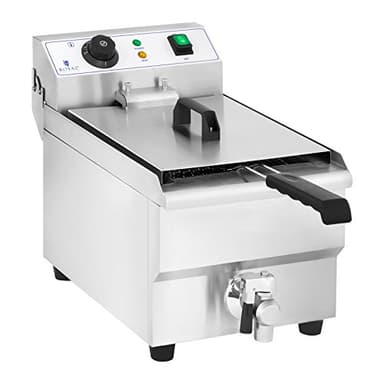 Royal Catering RCEF 10EH-1 Friggitrice Professionale Friggitrice Elettrica (3600 W, 230 V, 60-200 °C, 6 litri, 3 kg, Acciaio inox, Rubinetto di scarico)