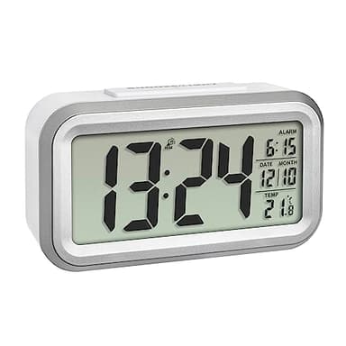 TFA Dostmann LUMIO PLUS sveglia digitale radiocontrollata con temperatura, 60.2553.02 plastica, bianco/argento