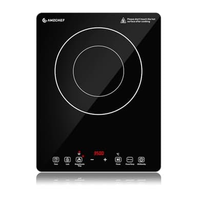 AMZCHEF piano cottura a induzione 3500W, Piastra ad induzione portatile 1 fuoco con doppio anello, 9 impostazioni di potenza e temperatura, blocco di sicurezza, funzione pausa, timer