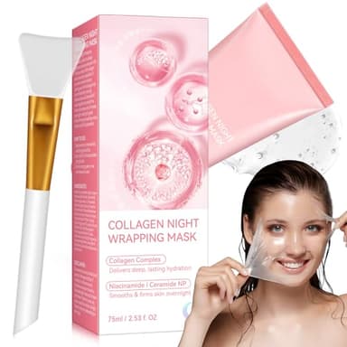 Collagen Night Wrapping Mask, Maschera Viso Collagene per Idratare, Skincare Maschera Viso Coreana, Maschere per il Viso Peel Off, Levigare e Rassodare la Pelle Durante la Notte (75 ML)