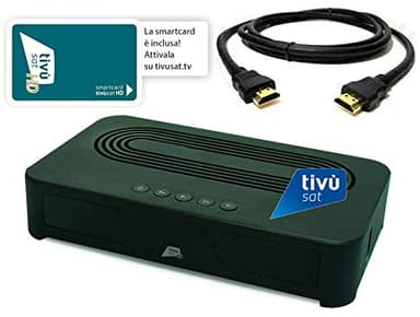 Decoder Digitale HD Tivùsat Certificato Tessera inclusa Ricevitore Satellitare - Abilitato a Zona DAZN - HEVC DVBS2 HDMI Dolby TVSat - Media Player - Uscita HDMI e SCART - Cavo HDMI in DOTAZIONE