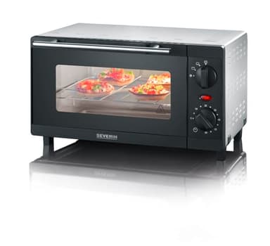 SEVERIN TO 2052 Fornetto elettrico da 9 L, Fornetto compatto con 3 livelli di cottura e timer di 60 minuti, Fornetto piccolo da 800 W, griglia e teglia incluse, Nero